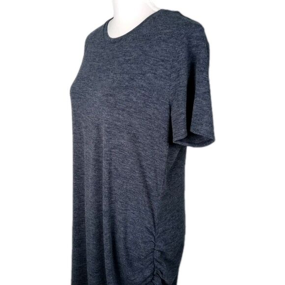 Treasure & Bond T-Shirt Dress Midi Short Sleeve Ruched Side Sz XL Heather Blue - Picture 2 of 6